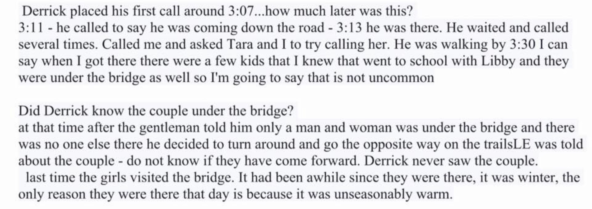 Becky Marchand commenting on Derrick’s arrival 